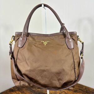 Prada Tessuto Nylon 2 Way Hobo Tote Bag Brown